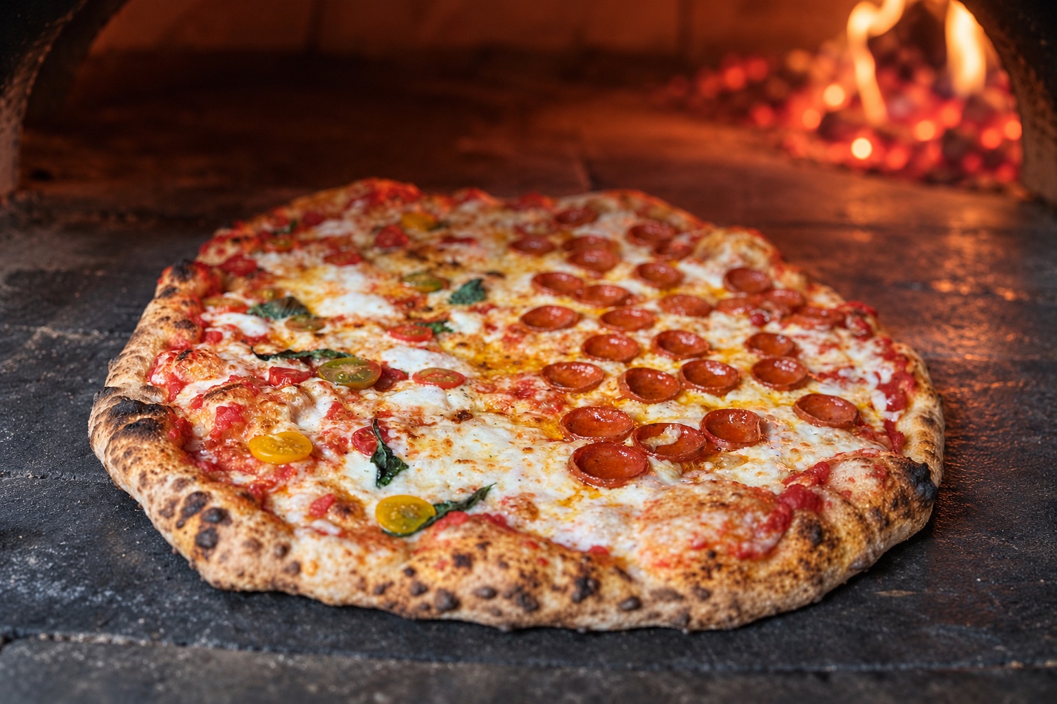 Half-and-half wood-fired pizza